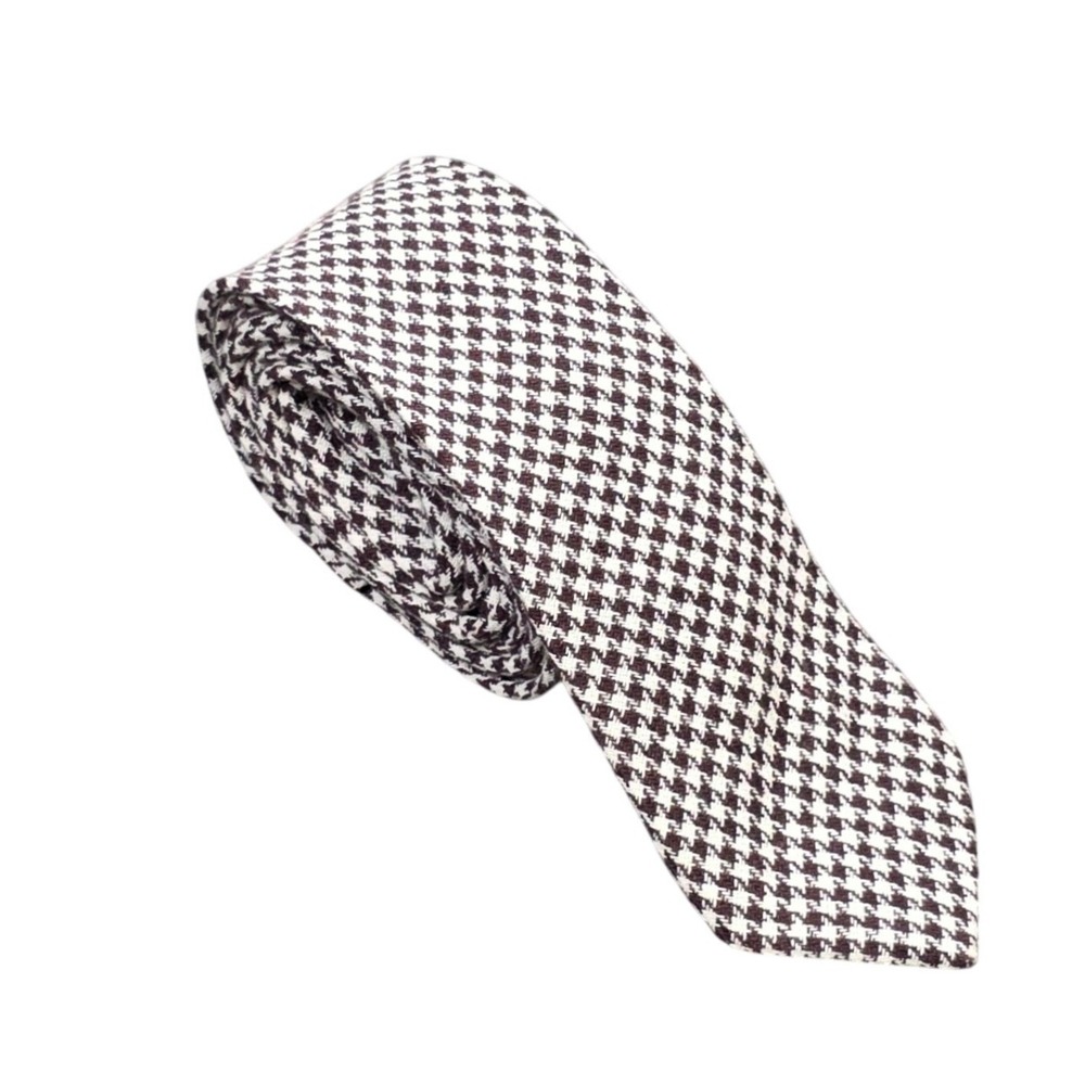 OTAA Australia Houndstooth Linen Cotton Blend Tie Men's Burgundy White Hand Made